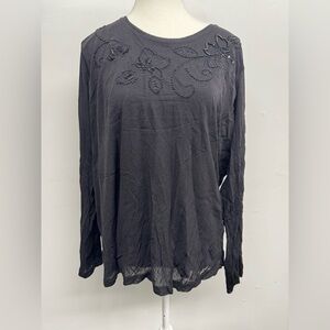 Relativity Black Long Sleeve Top with Embroidery